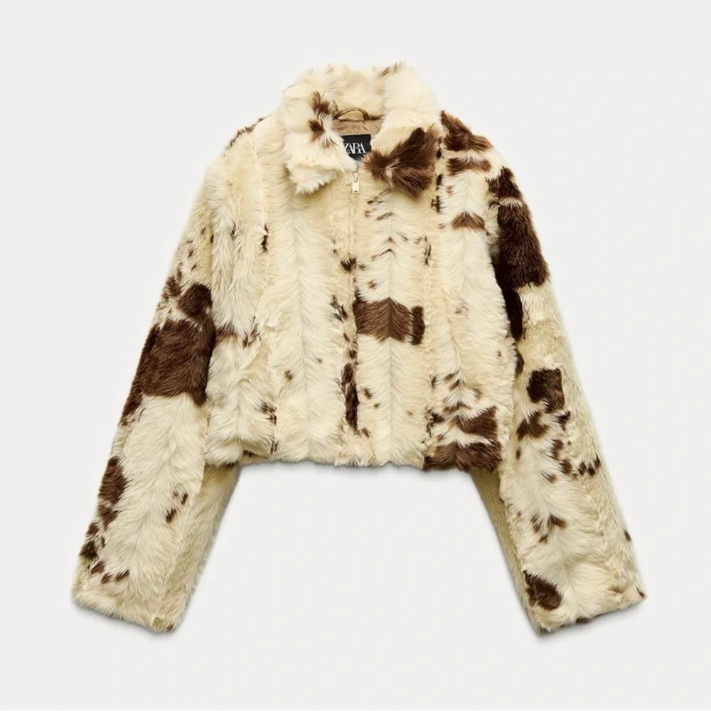 Zara Cream Teddy Jacket with Brown Accents - Picture 4 of 8
